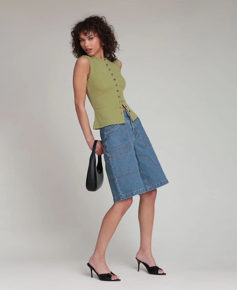 Avec Les Filles Women's Button-Front Tank Top