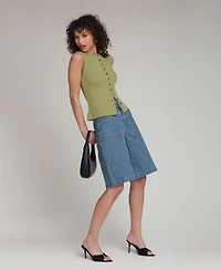 Avec Les Filles Women's Button-Front Tank Top