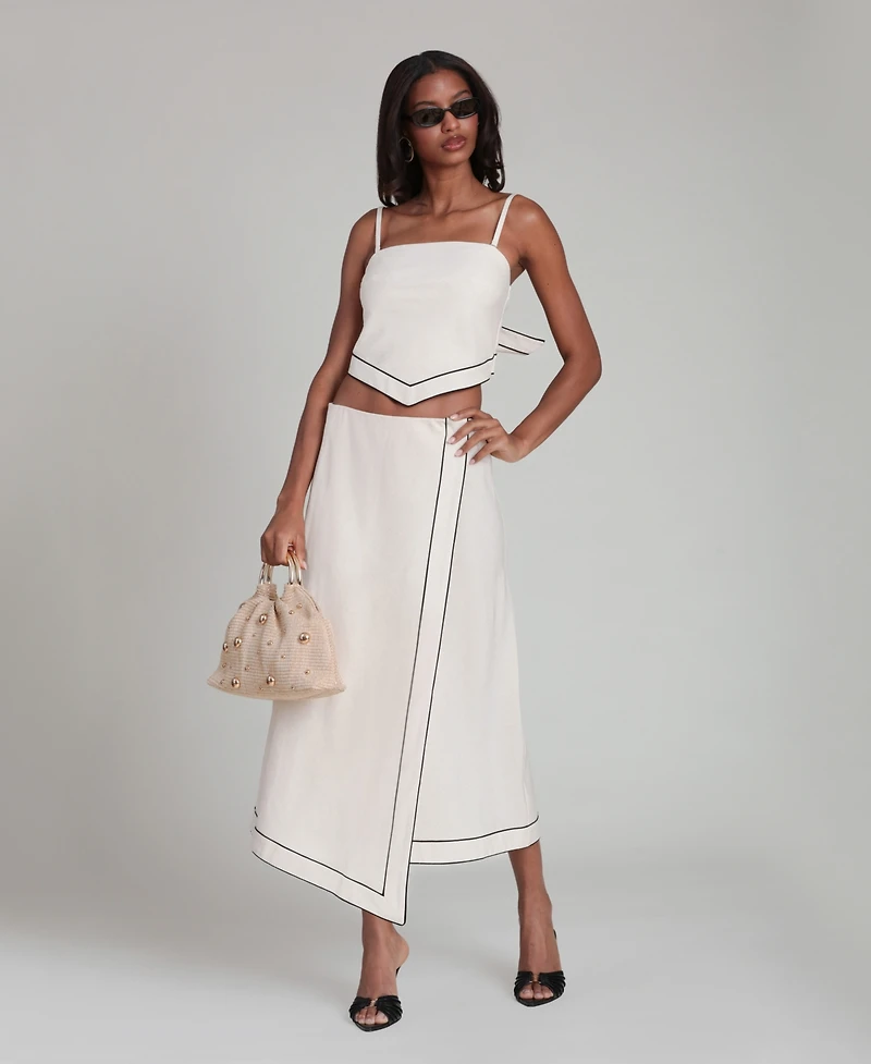 Avec Les Filles Women's Contrast-Trim Scarf Top