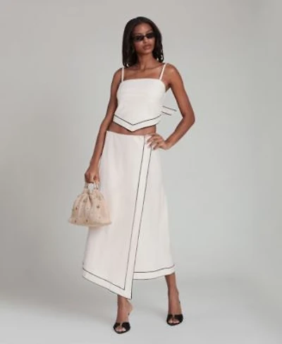 Avec Les Filles Womens Contrast Trim Scarf Top Asymmetric Wrap Midi Skirt