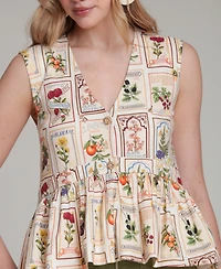 Avec Les Filles Women's Botanical-Print V-Neck Peplum Top