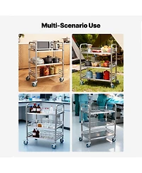 Rainsken Stainless Steel Rolling Cart, 3-Tier Metal Utility Cart with Lockable Wheels for Hospital, Restaurant, Kitchen, Salon