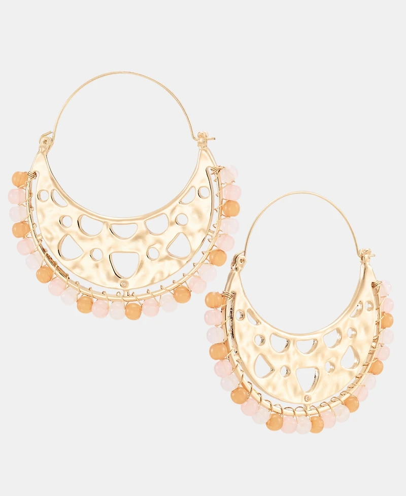 Style & Co Gold-Tone Beaded Half Hoop Earrings, Macy's Exclusive