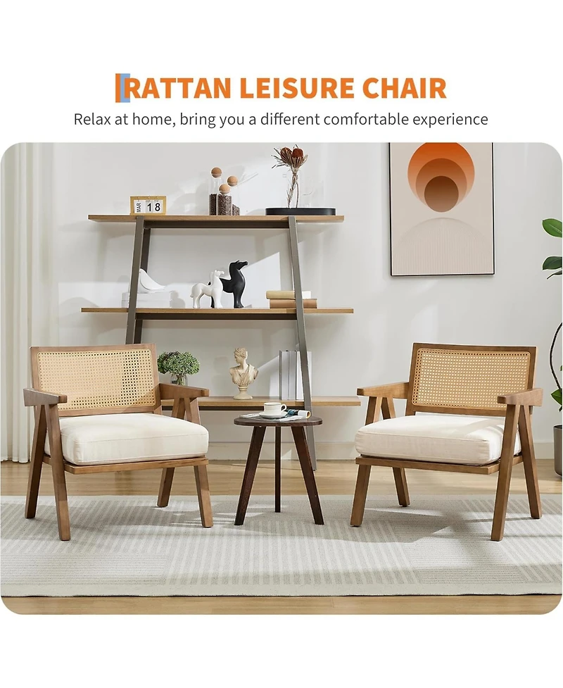 gaomon Mid-Century Farmhouse Accent Chair Set of 2 with Rattan Back