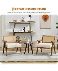 gaomon Mid-Century Farmhouse Accent Chair Set of 2 with Rattan Back