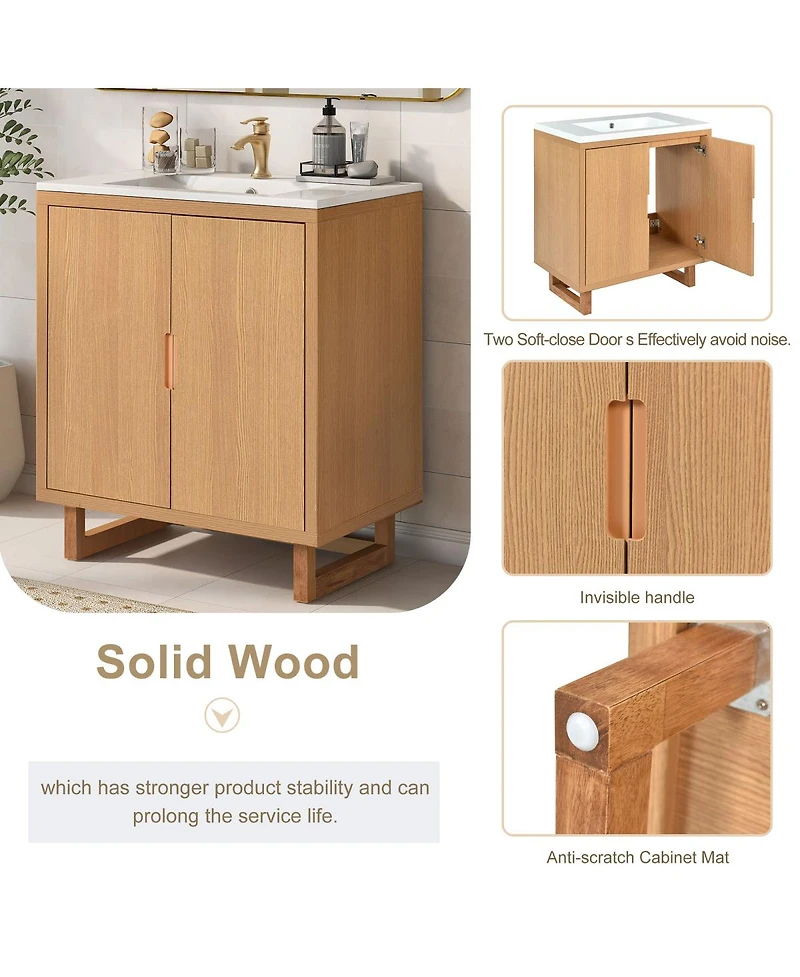 Sillysis 30" Bathroom Vanity with Sink, Solid Wood Frame, Soft Close Doors & Large Storage Cabinet for Modern Bathrooms