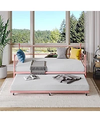 Gaomon Daybed with Trundle Metal Twin Daybed Frame Headboard Platform Sofa Bed Metal Slats Bedroom Living Room Guest