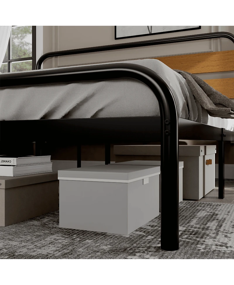 gaomon King Metal Platform Bed Frame Wooden Headboard Heavy-Duty Support Noise-Free Design Under-Bed Storage Rustic Light