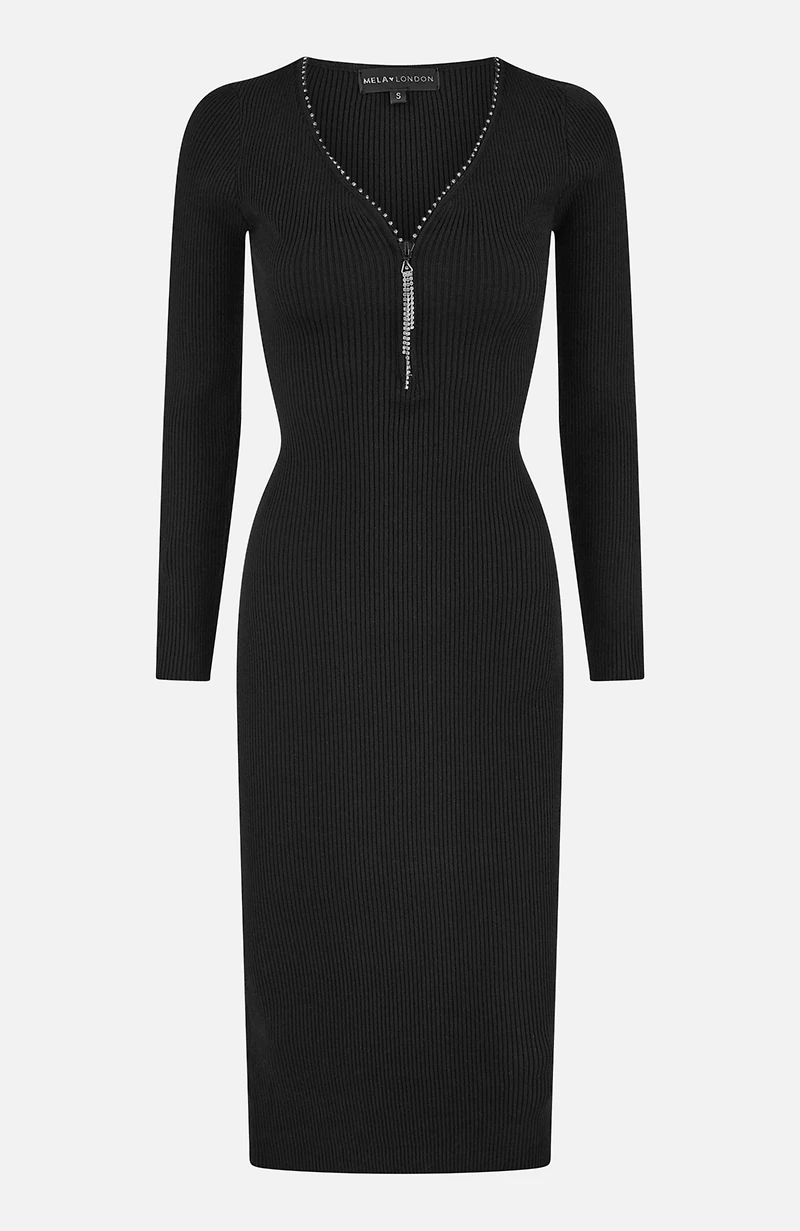 Yumi Women's Ribbed Zip-Neckline Fitted Midi Dress