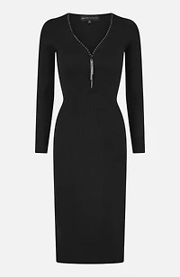 Yumi Women's Ribbed Zip-Neckline Fitted Midi Dress