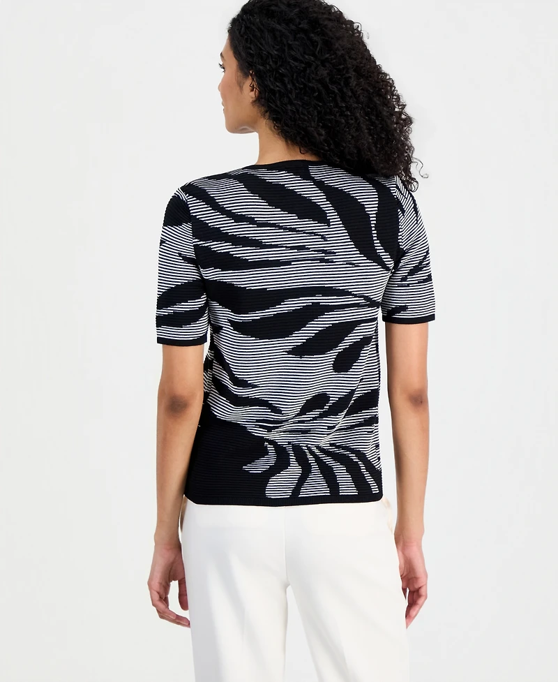 Anne Klein Women's Jacquard-Knit Short-Sleeve Cardigan Sweater