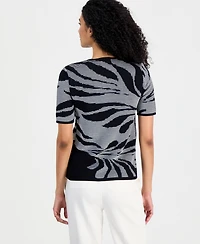 Anne Klein Women's Jacquard-Knit Short-Sleeve Cardigan Sweater