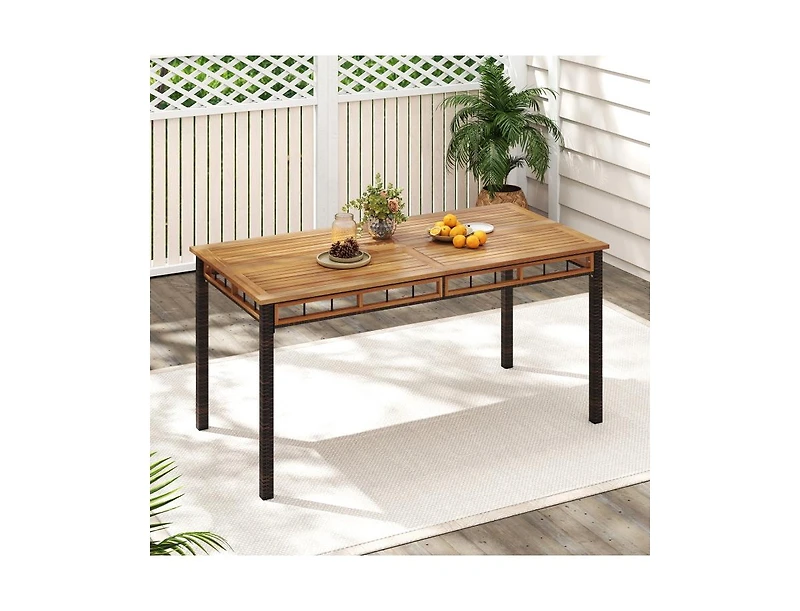 Slickblue Outdoor 63 Inch Dining Table with Slatted Acacia Wood Top