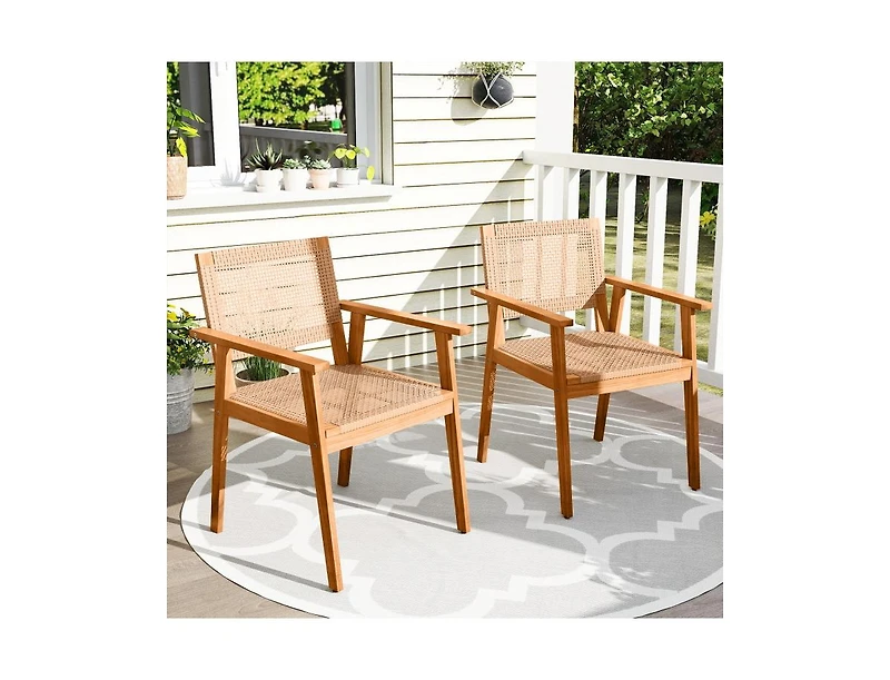 Slickblue 2-Piece Acacia Wood Patio Chairs with Rattan Backrests and Arms