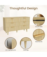 Rainsken 6 Drawer Dresser for Bedroom, Fluted Wooden Chest of Drawers with Metal Handle for Living Room, Hallway and Entrance