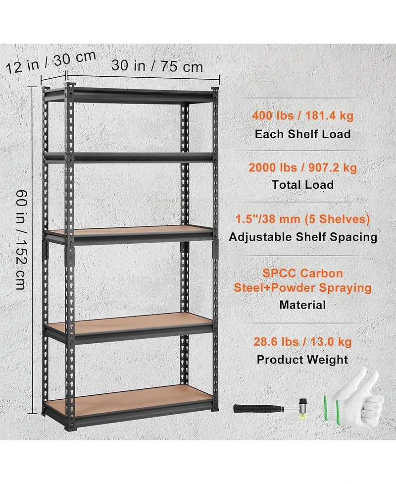 Rainsken Storage Shelving Unit, 5-Tier Adjustable Metal Storage Shelves, Heavy Duty Organizer Rack for Pantry, Basement