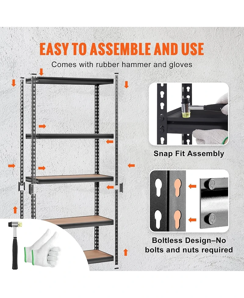 Rainsken Storage Shelving Unit, 5-Tier Adjustable Metal Storage Shelves, Heavy Duty Organizer Rack for Pantry, Basement, 36" L x 18" W x 72&