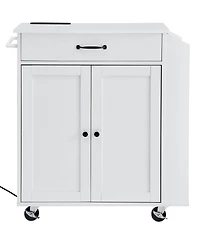 Rainsken Kitchen Island Cart Rolling Storage Cabinet on Wheel with Charging Station and Lockable Wheels for Kitchen Utility Storage