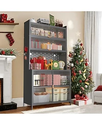 Rainsken 6-Tier Pantry Cabinet with Flip Door and Pegboard, Freestanding Kitchen Hutch with Adjustable Shelves for Dining Room