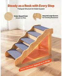 Cozito 5-Step Wooden Pet Stairs with Non-Slip Surface, 150 lb Capacity for Beds and Sofas