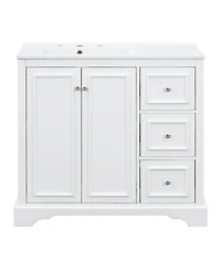Sillysis 36" Transitional Bathroom Vanity with Ceramic Sink, Solid Wood & Mdf, 2 Soft-Close Doors, 3 Drawers, Adjustable Shelf for Storage