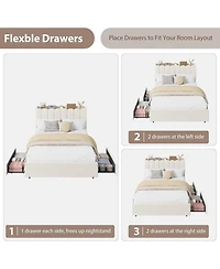 gaomon Boucle Upholstered Platform Bed Wavy Headboard Storage Bookcase 2 Drawers No Box Spring
