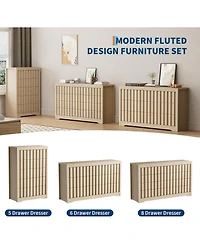 gaomon Fluted 8 Drawer Dresser, Modern Handleless Wooden Chest of Drawers with Deep Storage Closet Organizer for Living Room Hallway