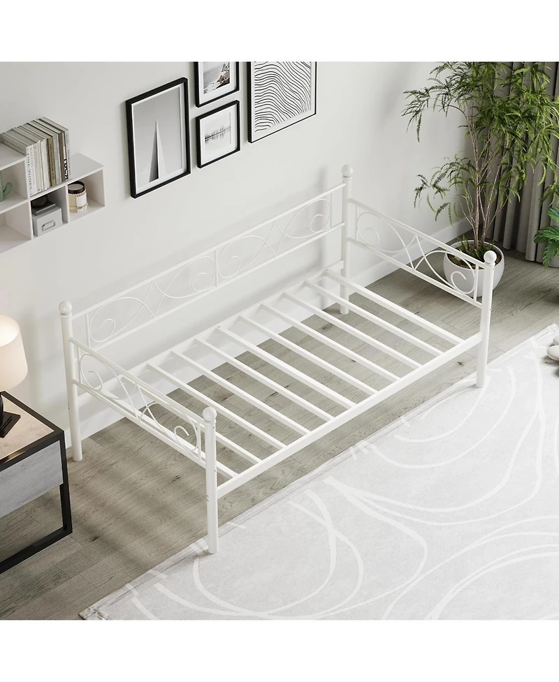gaomon Twin Metal Daybed Frame with Floral Headboard, Steel Slats, Space-Saving