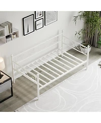 gaomon Twin Metal Daybed Frame with Floral Headboard, Steel Slats, Space-Saving