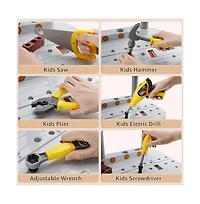 Bruce & Shark 37-Piece Kids Workbench with Realistic Electric Drill, Pretend Play Tool Set for Ages 3-6