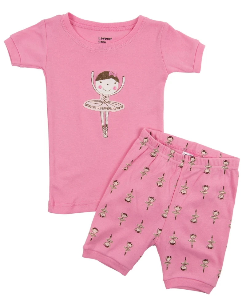Leveret Little Girls Matching Doll Snug-Fit Cotton Short Sleeve Pajamas