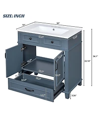 Sillysis 30'' Solid Wood Bathroom Vanity with Ceramic Sink, Soft Close Drawer & Ample Storage, Retro Modern Cabinet for Easy Assembly