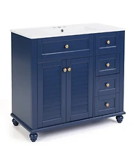 Sillysis 36" Bathroom Vanity with Ceramic Sink, Solid Wood Frame, Flip-Top and Drawer Storage, Adjustable Shelves