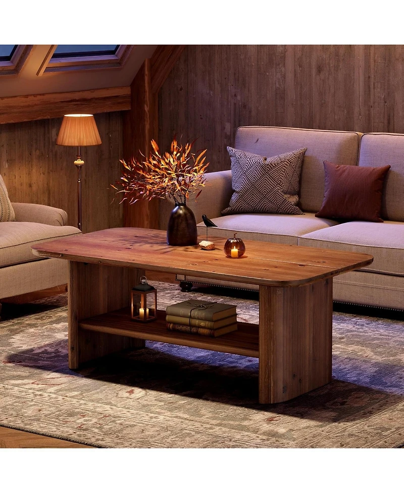 Tribesigns 47.24" Solid Wood Coffee Table for Living Room, 2-Tier Farmhouse Rectangle Coffee Table, for Home, Apartment, Office