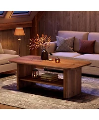 Tribesigns 47.24" Solid Wood Coffee Table for Living Room, 2-Tier Farmhouse Rectangle Coffee Table, for Home, Apartment, Office