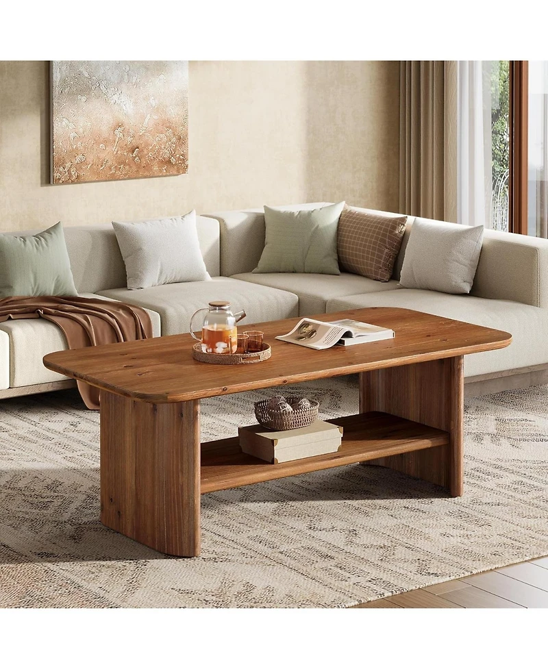 Tribesigns 47.24" Solid Wood Coffee Table for Living Room, 2-Tier Farmhouse Rectangle Coffee Table, for Home, Apartment, Office