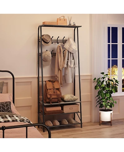 gaomon Hall Tree 4-In-1 Entryway Coat Rack with 5 Hooks and Shoe Storage Bench