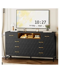 gaomon 8-Drawer Dresser with Led Lights & Charging Station, Modern Accent Chest for Bedroom Living Room Apartment Storage
