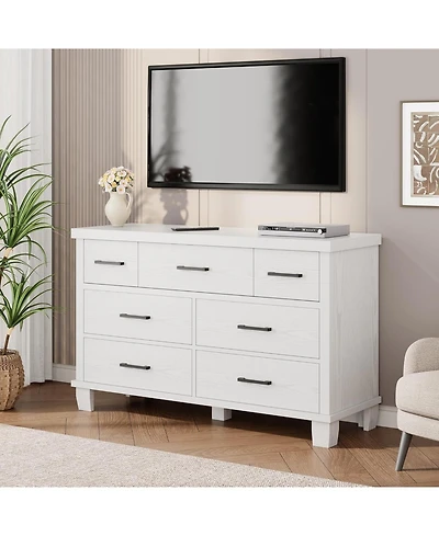 gaomon 7 Drawer Wide Wood Dresser with Metal Handles, Modern Storage Cabinet for Bedroom, Hallway
