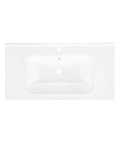 Sillysis 35.6" Rectangular Ceramic Bathroom Sink, Modern Vessel Basin with Overflow for Vanity Countertop
