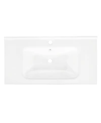 Sillysis 35.6" Rectangular Ceramic Bathroom Sink, Modern Vessel Basin with Overflow for Vanity Countertop