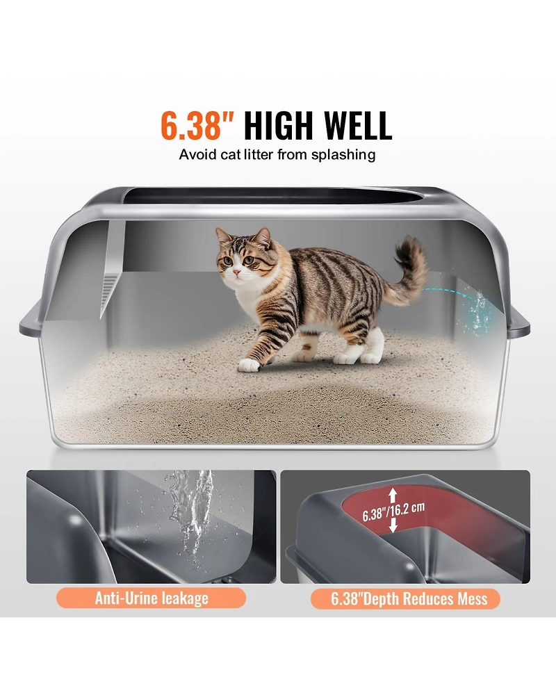 Cozito Xl Stainless Steel Cat Litter Box with Scoop and High Sides