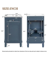 Sillysis 18" Bathroom Vanity with Sink, French Modern Freestanding Solid Wood Mdf Cabinet, Soft Close Door for Small Spaces