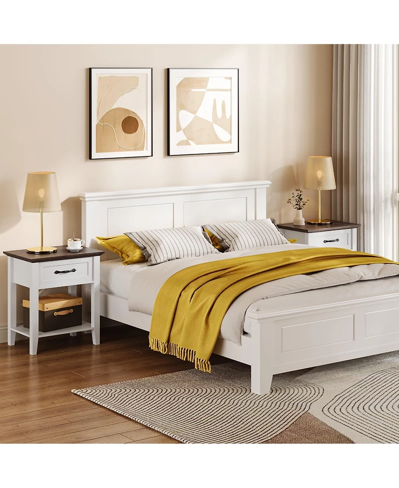 gaomon Wood Bedside Table With 1 Drawer and Open Storage Shelf, Industrial Side Table