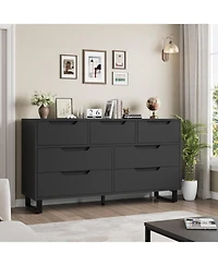 gaomon Wide Farmhouse Tv Stand with 7 Drawers, Functional Wooden Storage for Living Room & Bedroom