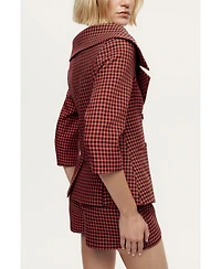 Nocturne Women's Checked Portrait Collar Double-Breasted Jacket