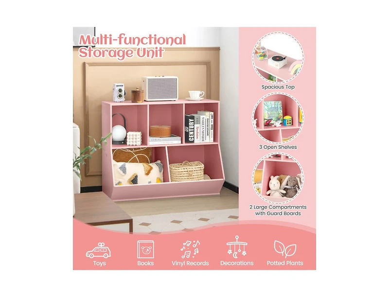 Slickblue Kids 5-Cube Wooden Toy Organizer with Safety Anti-Tipping