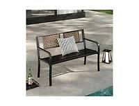Slickblue Outdoor 50 Inch Metal Patio Bench for 2–3 with Rattan