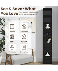 Rainsken 8-Tier Tall Narrow Bookshelf, Slim Storage Cabinet & Display Bookcase with Adjustable Shelves for Living Room, Office