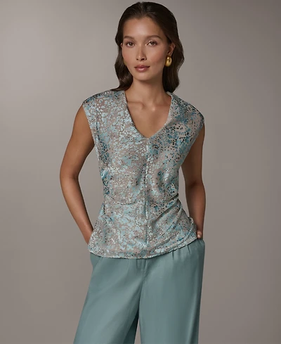 Donna Karan New York Women's V-Neck Printed Top